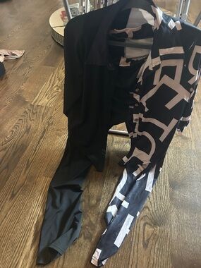 Black Button-Up Shirt with Graphic White Print matching pants